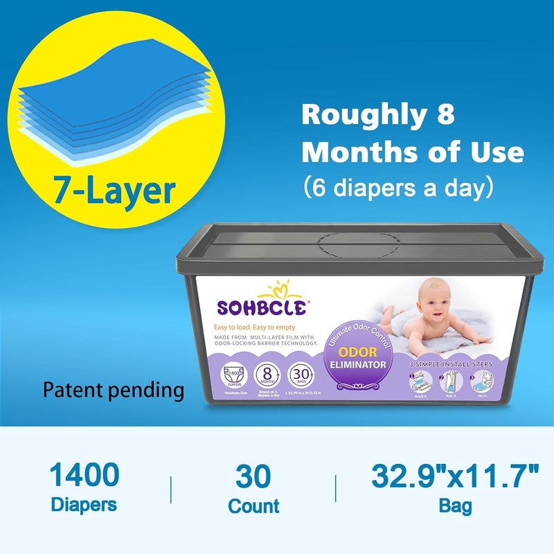 SOHBCLE Refills Compatible with Genie Easy Roll Signature Diaper Pail and Platinum Diaper Pail, Upgraded 30 Bags Hold up to 1400 Newborn Diapers, Extra Thickness Powerful Odor Control, Plant Scented - Image 5